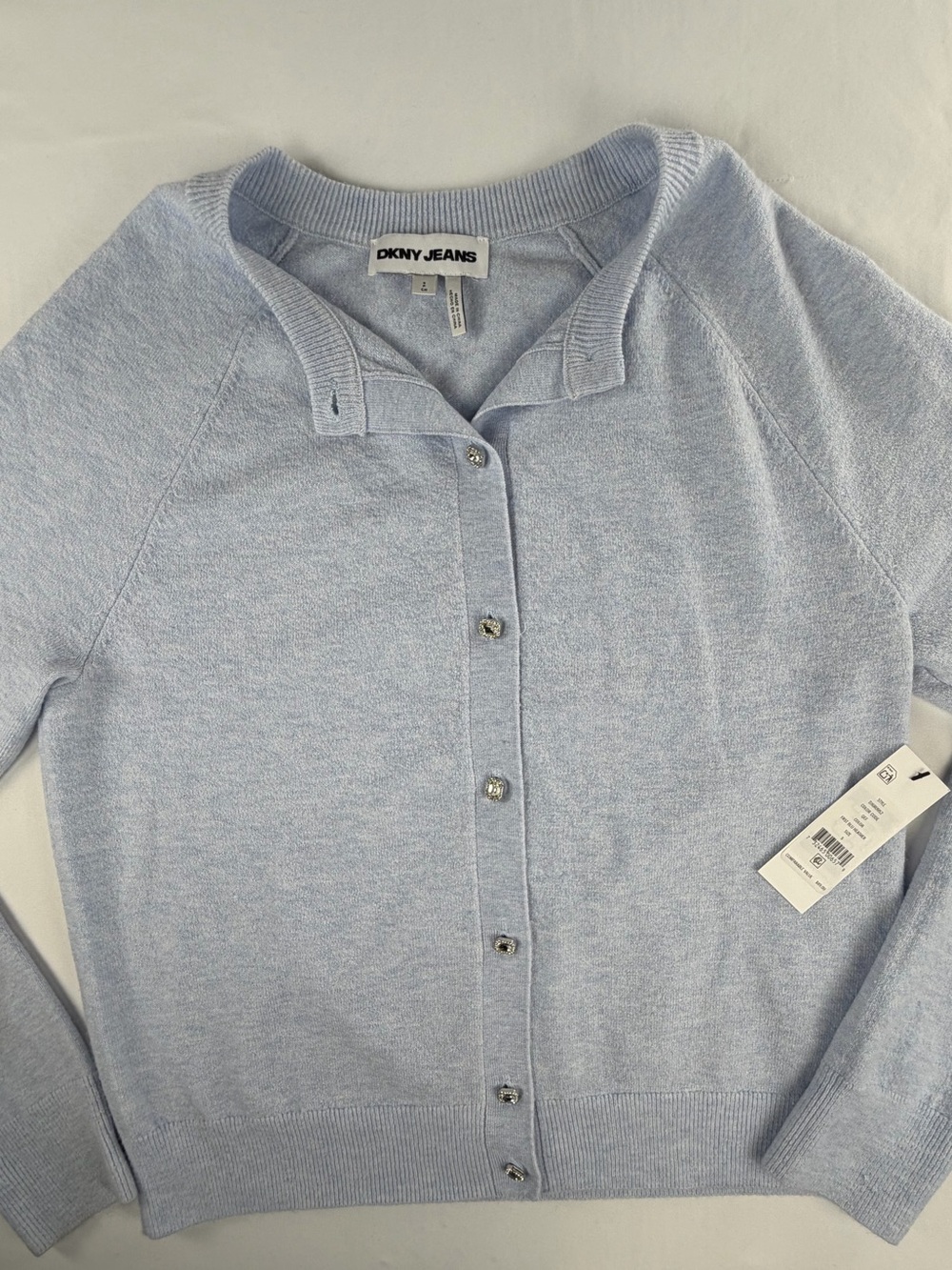 Dkny Light Blue Button-Down Women's feminine Light Cardigan - fancy buttons Sm